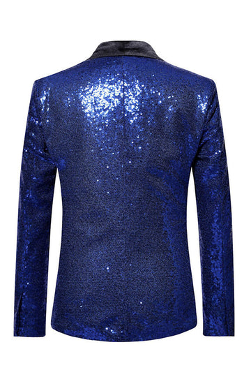 Sparkly Blue Shawl Lapel One Button Men's Prom Blazer